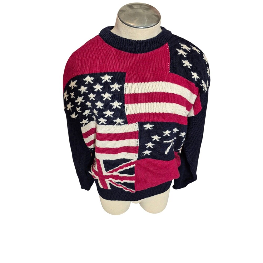 Cambridge Classics VTG 90s Mens Patriotic Sweater Union Jack & US Flags Sz M